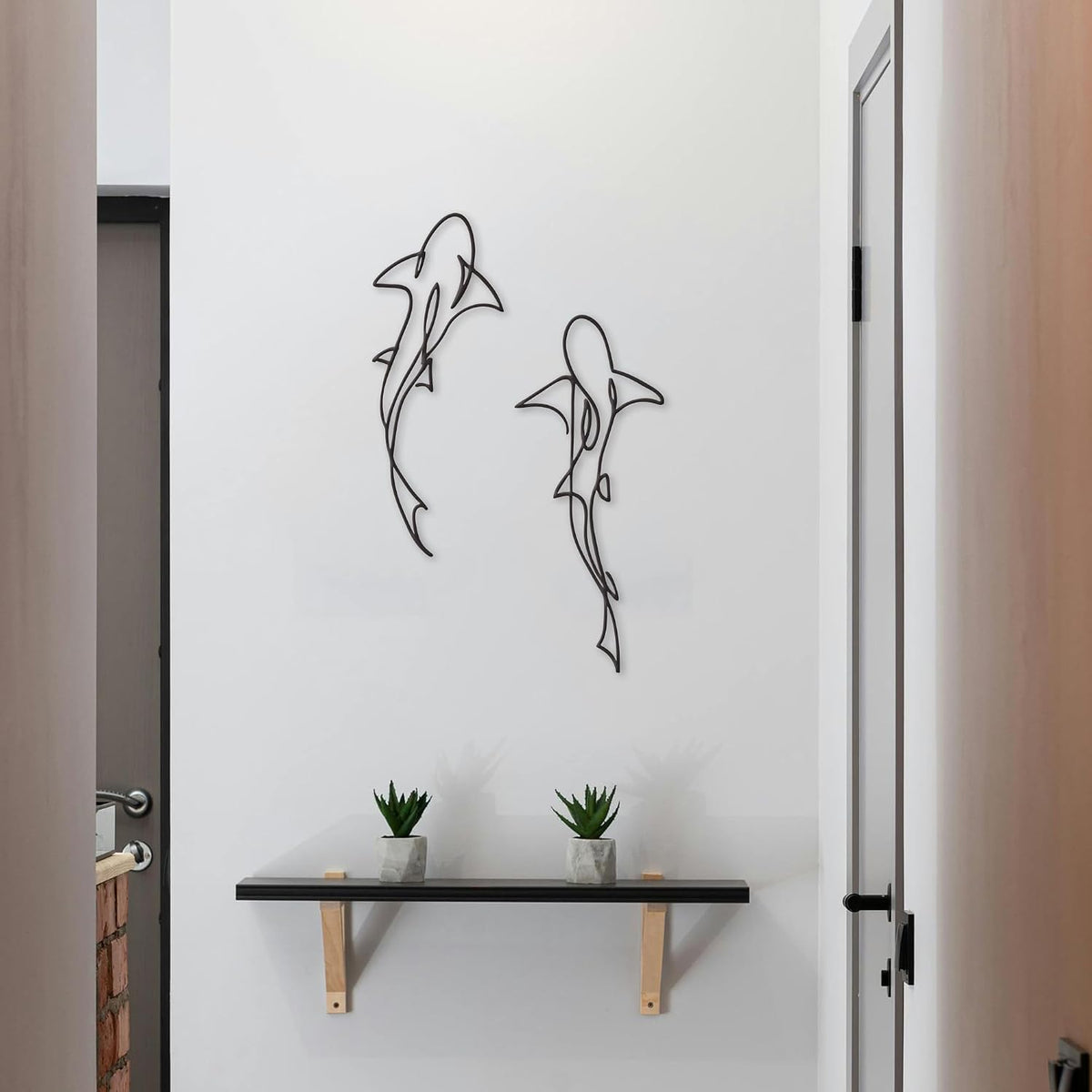 Xedatric Metal Fish Wall Art Shark Decor Set of 2 Black
