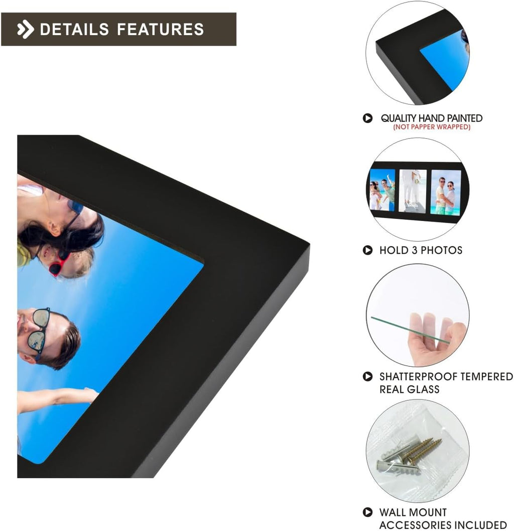 Collage Picture Frame Black Wood 4x6 3-Opening 1 Pack