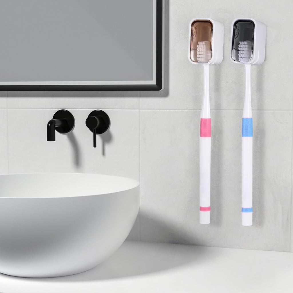 4 PCS Toothbrush Holder Wall Mounted with Cover, Electric Toothbrush Holders for Bathroom (Single-Slot Design), Moisture-Proof and Dust-Proof Organizer for Home and Travel Use(Gray,Brown)