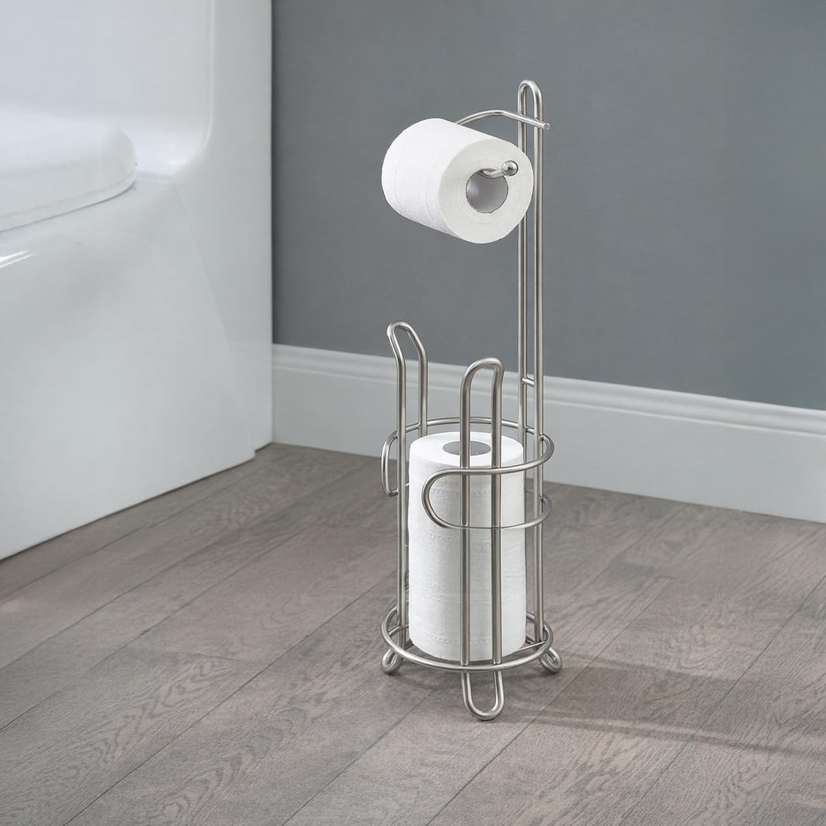 SunnyPoint Bathroom Toilet Tissue Paper Roll Storage Holder Stand with Reserve, The Reserve Area Has Enough Space to Store Mega Rolls (SN)