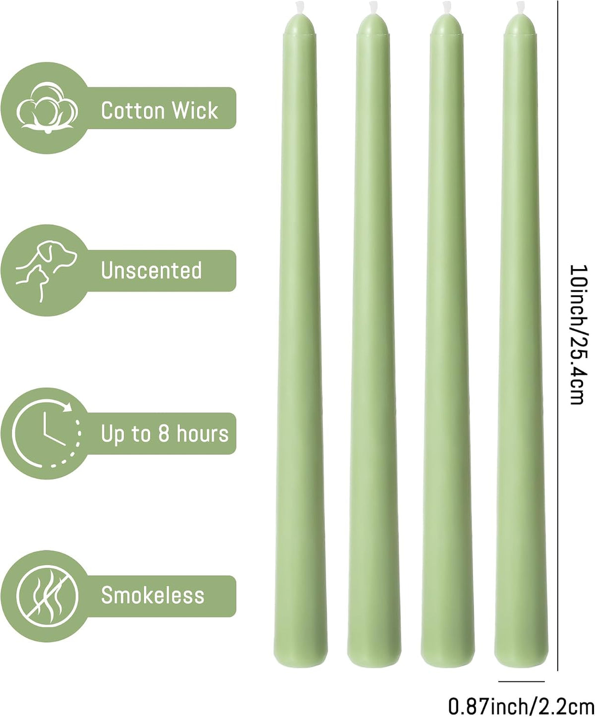 Viyffo Taper Candles, 10 Inch, 4 Pack, Sage Green – Unscented, Smokeless