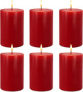 2.75“ x 4” Hand Poured Unscented Candles, Red Dripless Pillar Candles Set of 6, Long Burning, Clean and Neat, Burn Time Approx. 90 Hours, Rustic, Weddings, Dinner Parties, Christmas, and Home Décor