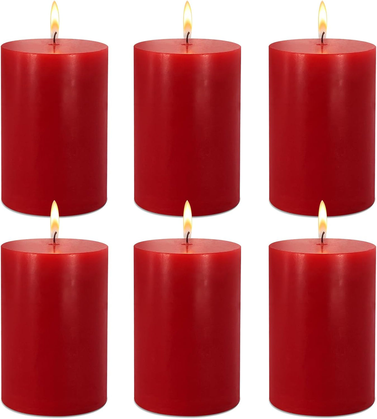 2.75“ x 4” Hand Poured Unscented Candles, Red Dripless Pillar Candles Set of 6, Long Burning, Clean and Neat, Burn Time Approx. 90 Hours, Rustic, Weddings, Dinner Parties, Christmas, and Home Décor