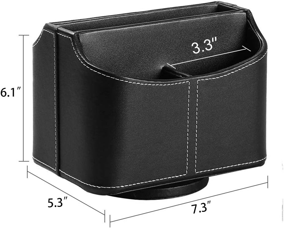 PU Leather Remote Control Holder, 360 Degree Spinning Desk TV Remote Caddy, Desk Organizers and Accessories, for Controller, Media, Mail, Calculator, Mobile Phone, Pen Storage Holder (Black)