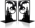 Gothic Dragon Bookends, Black Metal Castle Design, 7.1 x 4.7 Inch, Decorative Book Holders with Non-Slip Base, 2 Piece Set