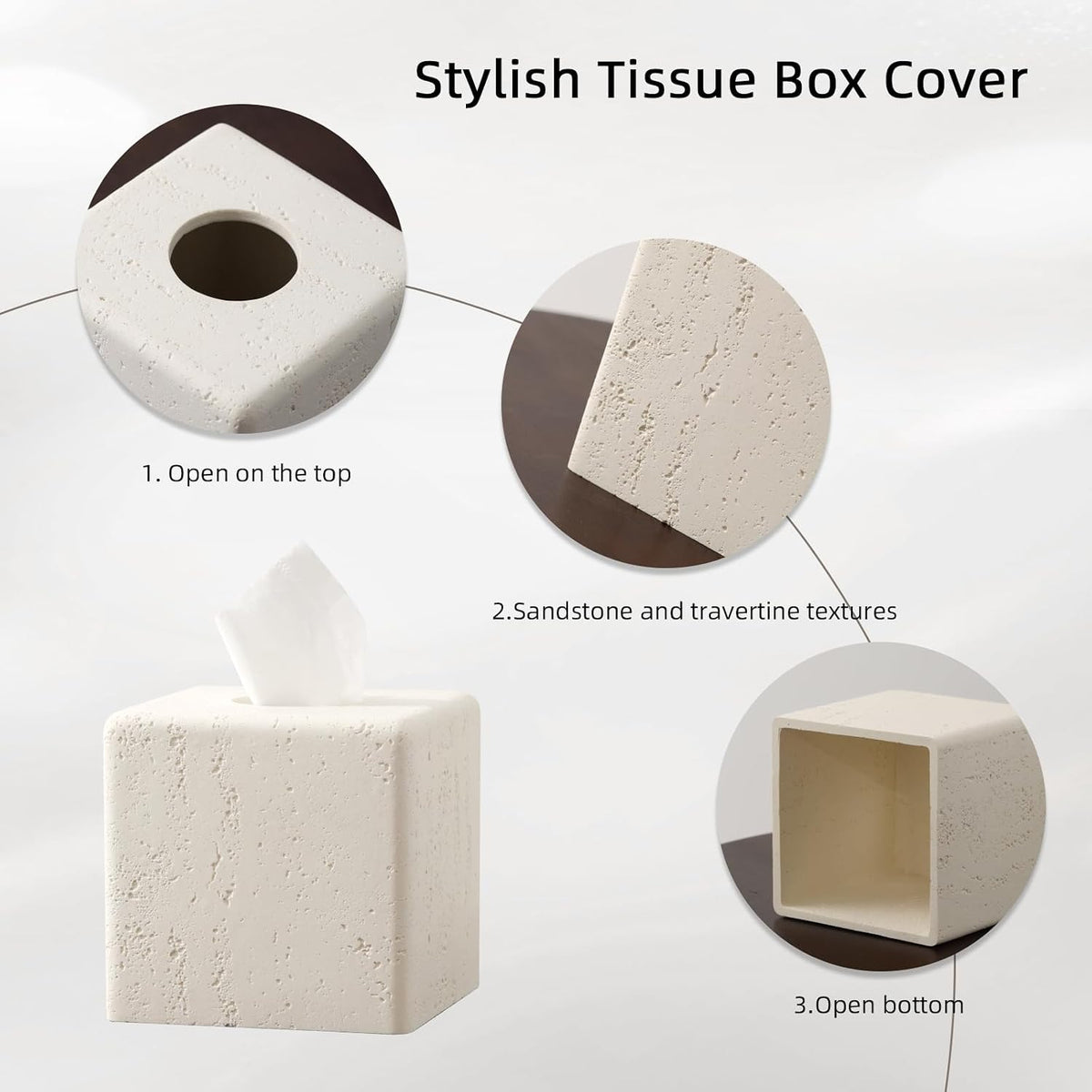 Tissue Box Cover Square, Modern Facial Tissue Holder, Off White