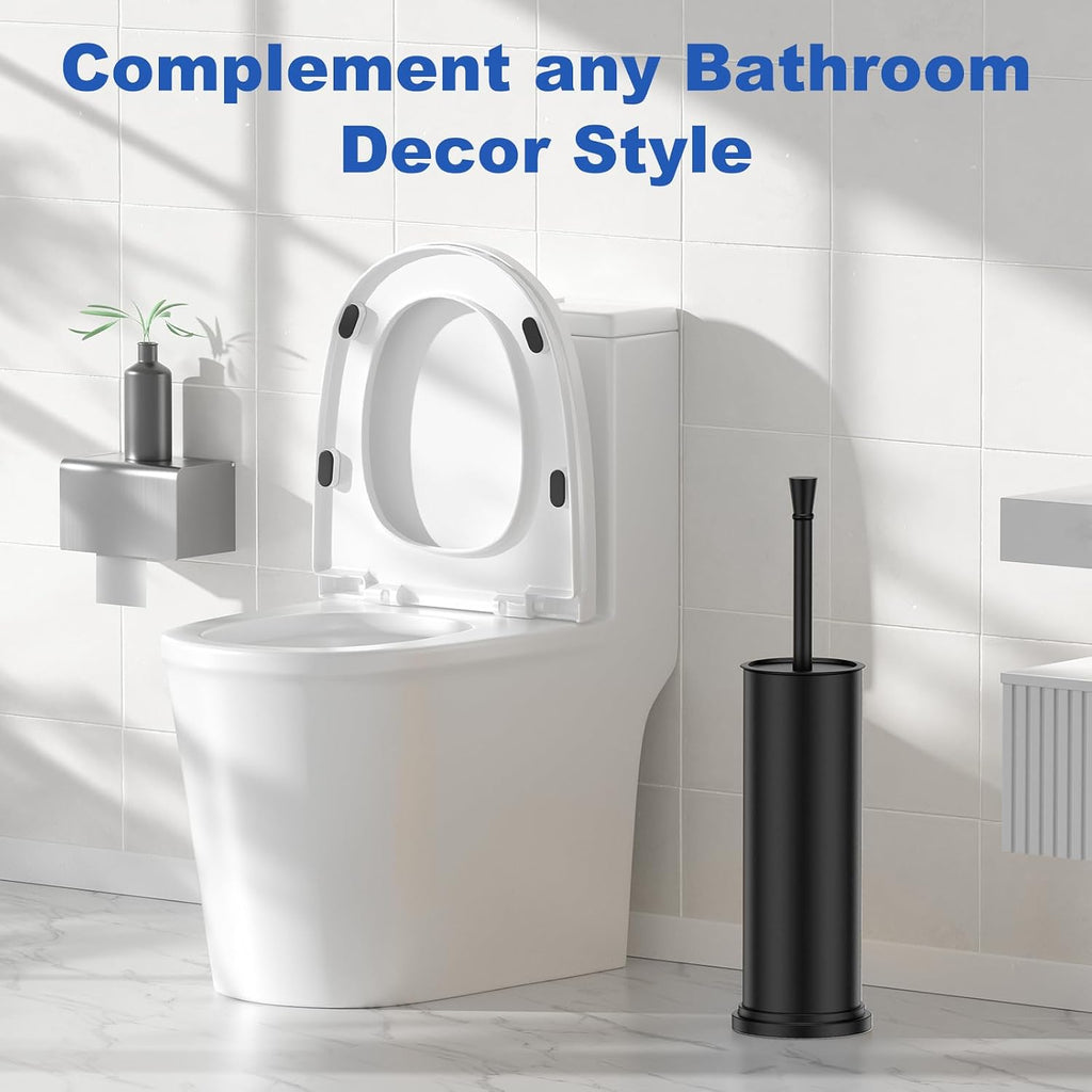 Toilet Brush and Holder Set：304 Stainless Steel Heavy Duty Toilet Bowl Brush，Removable Inner Bowl and Splash Protection，Bathroom Toilet Brush-Dense Bristles for Through Cleaning