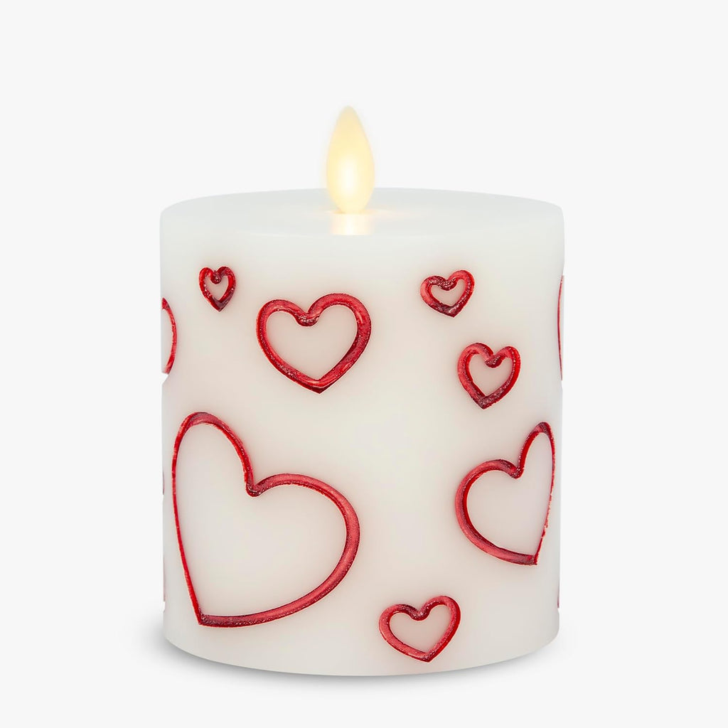 Luminara Debossed Hearts Pillar Candle Metallic Red - Patented Flickering Flameless Technology - Valentine's Day Collection - Remote Ready - 4.5"