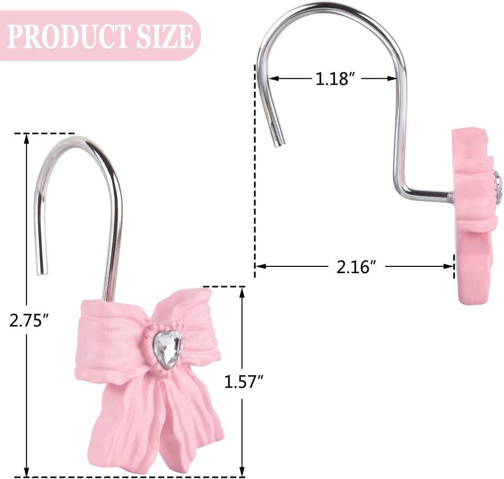 Shower Curtain Hooks, Pink 12 Pack for Bathroom Decor