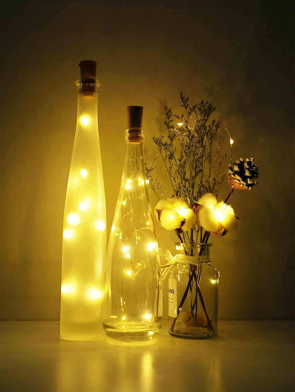 Wine Bottle Lights with Cork, 15 Pack Battery Operated 10 LED Cork Shape Silver Wire Colorful Fairy Mini String Lights(No Bottles) for DIY, Party, Christmas, Wedding Decor (Warm White)