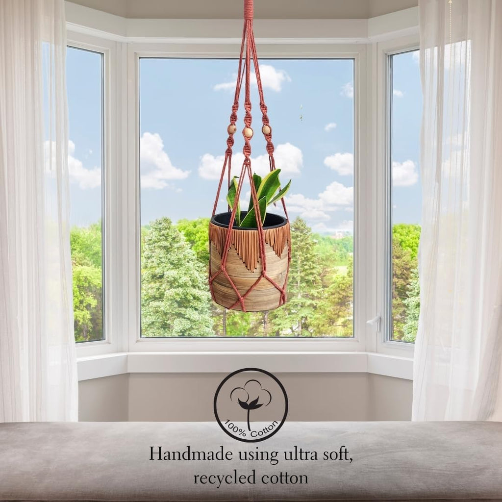 Macrame plant hanger 3ft beaded plant hanger for pots 4-8” for live plants indoor and outdoor decor hanging plant holder Boho décor Plant stand indoor Hanging planter for plant pots (Cafe Latte)