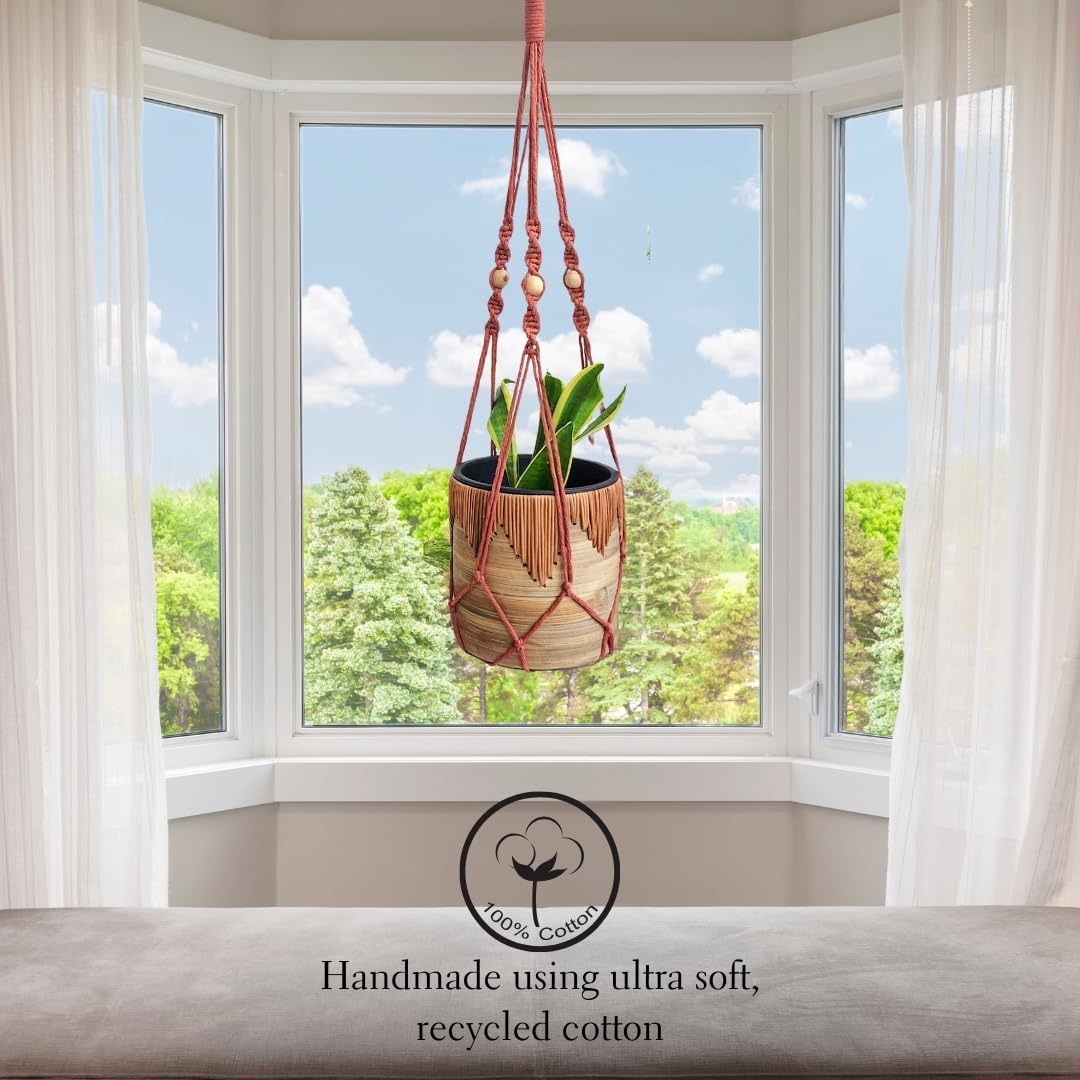 Macrame plant hanger 3ft beaded plant hanger for pots 4-8” for live plants indoor and outdoor decor hanging plant holder Boho décor Plant stand indoor Hanging planter for plant pots (Cafe Latte)