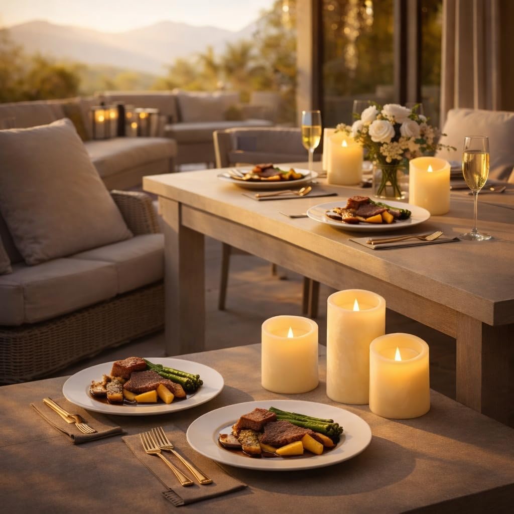 Enido 9pcs Flameless Flicking LED Candles with Remote, Battery Operated Outdoor Waterproof Candles, Electric Candle for Dining Tables and Halloween Decoration