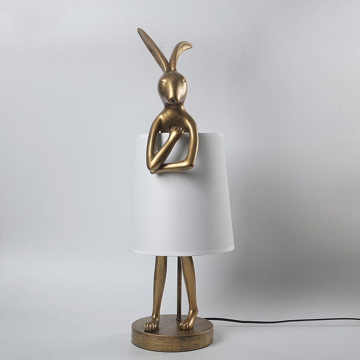 NorDiem Cute Rabbit Animal Table Lamp,Big Size 25.6", Gold Resin Bunny Decor LED Desk Light,White Linen Shade,Home Eye Protection Lamp Office Study Bedside Small Bunny Light (25.6" White Shade)