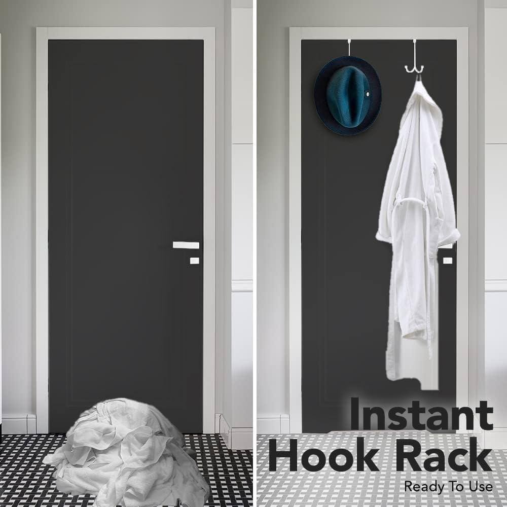 2-Pack Over The Door Hooks - with 2 Hang Heads & Snug Fit Pads Heavy Duty Hook for Hanging Coats, Towels, Caps & Robes - Elegant Matt Finish - No Drill Hanger Organizer - White