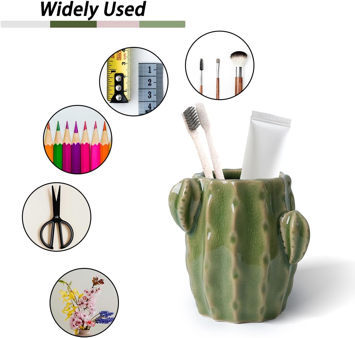 Ceramic Cactus Green Toothbrush Holder,Western Fun Bathroom Decor