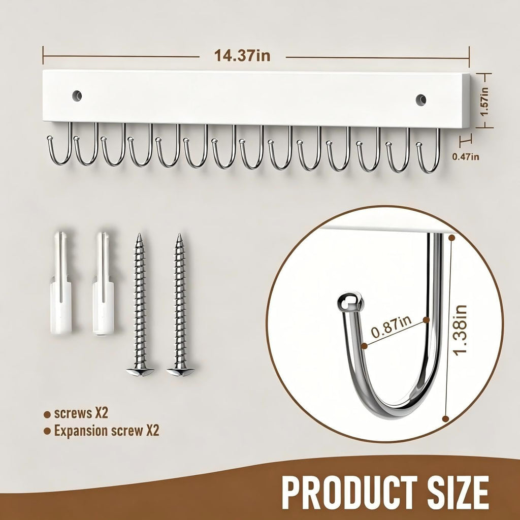 4Pack Necklace Wall Holder Wooden Mount Bulk with 56 Hooks White