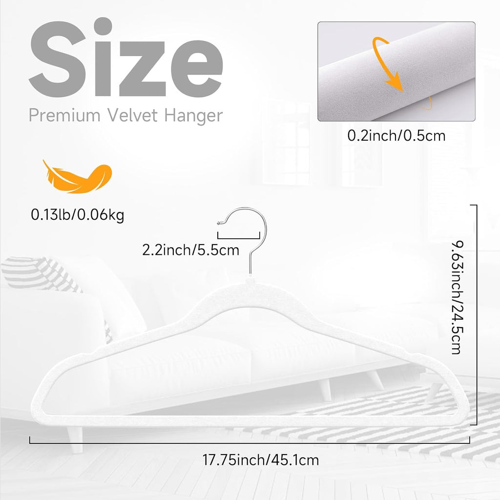 Whitmor Spacemaker Flocked Clothes Hangers – Velvet Like Heavy Duty Coat Hangers, Slim Non-Slip Suit Hangers, Contoured Shoulder Design, White, 20 Pack