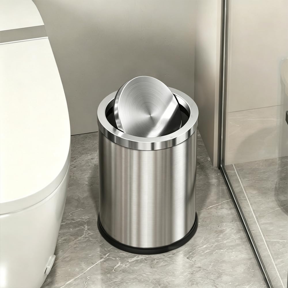 7L/1.8GAL Small Bathroom Trash Can with Flipping Lid