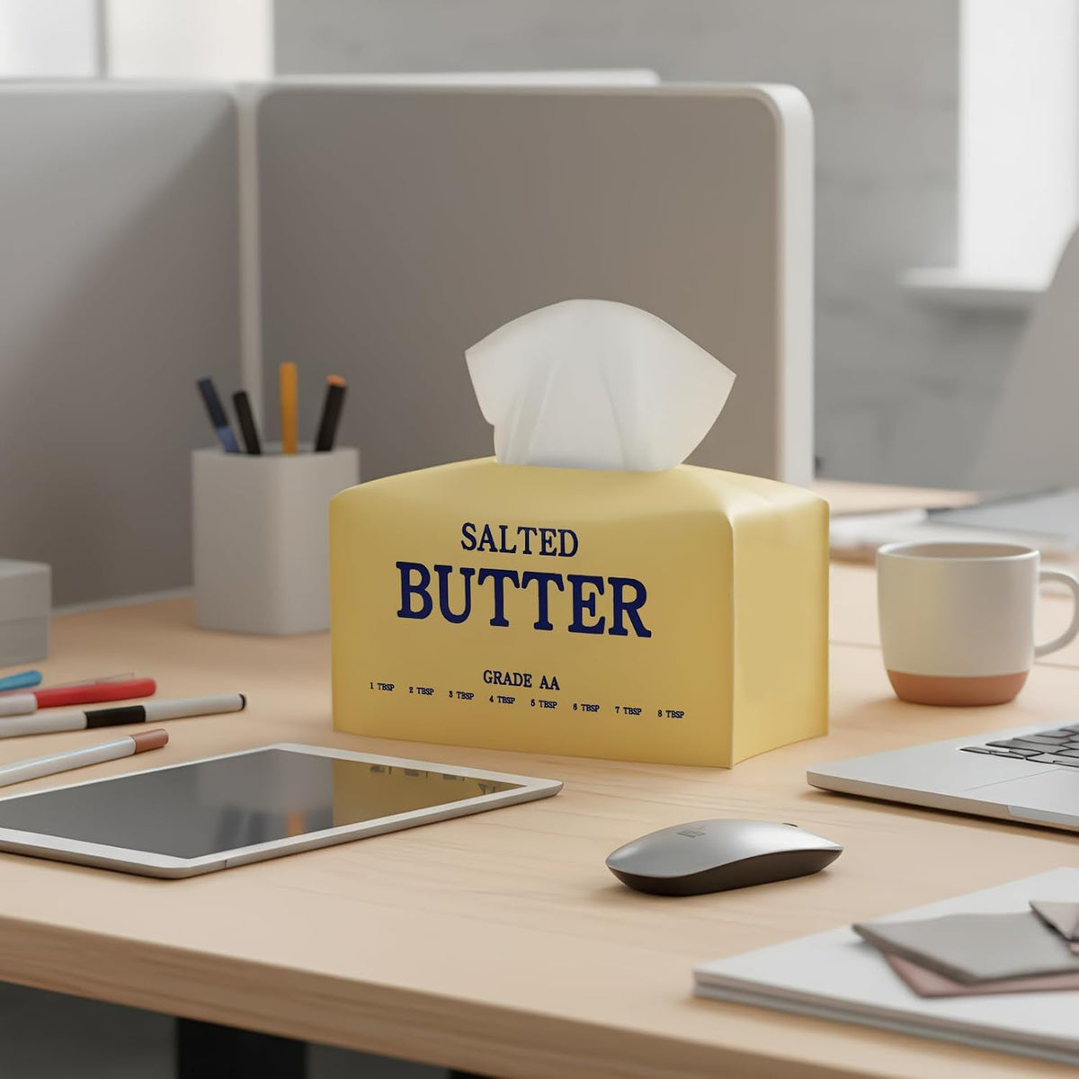MSJGA Butter Tissue Box Cover, Rectangular PU Leather Tissue Box Holder