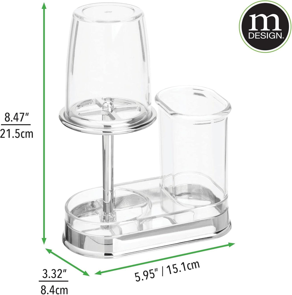 mDesign Plastic Toothpaste and Toothbrush Holder Center with Cup/Cover - Organizer for Bathroom Vanity Countertop - Holds Paste, Floss, Accessories - Hyde Collection - Clear
