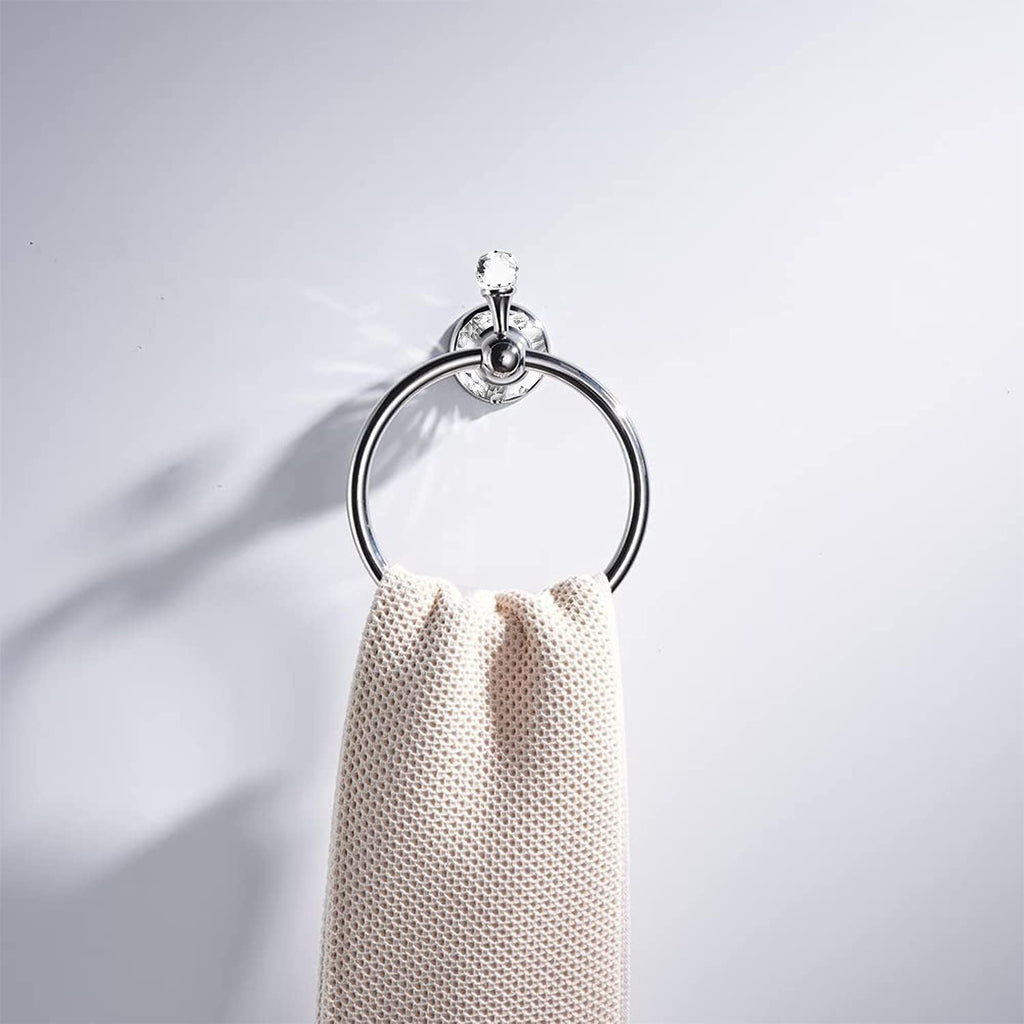 WOLIBEER Crystal Towel Hook, Chrome Towel Ring Toilet Paper Holder Hand Towel Holder Tissue Roll Paper Holder Towel Hanger Silver Bathroom Accessories 2 Pieces Wall Mounted