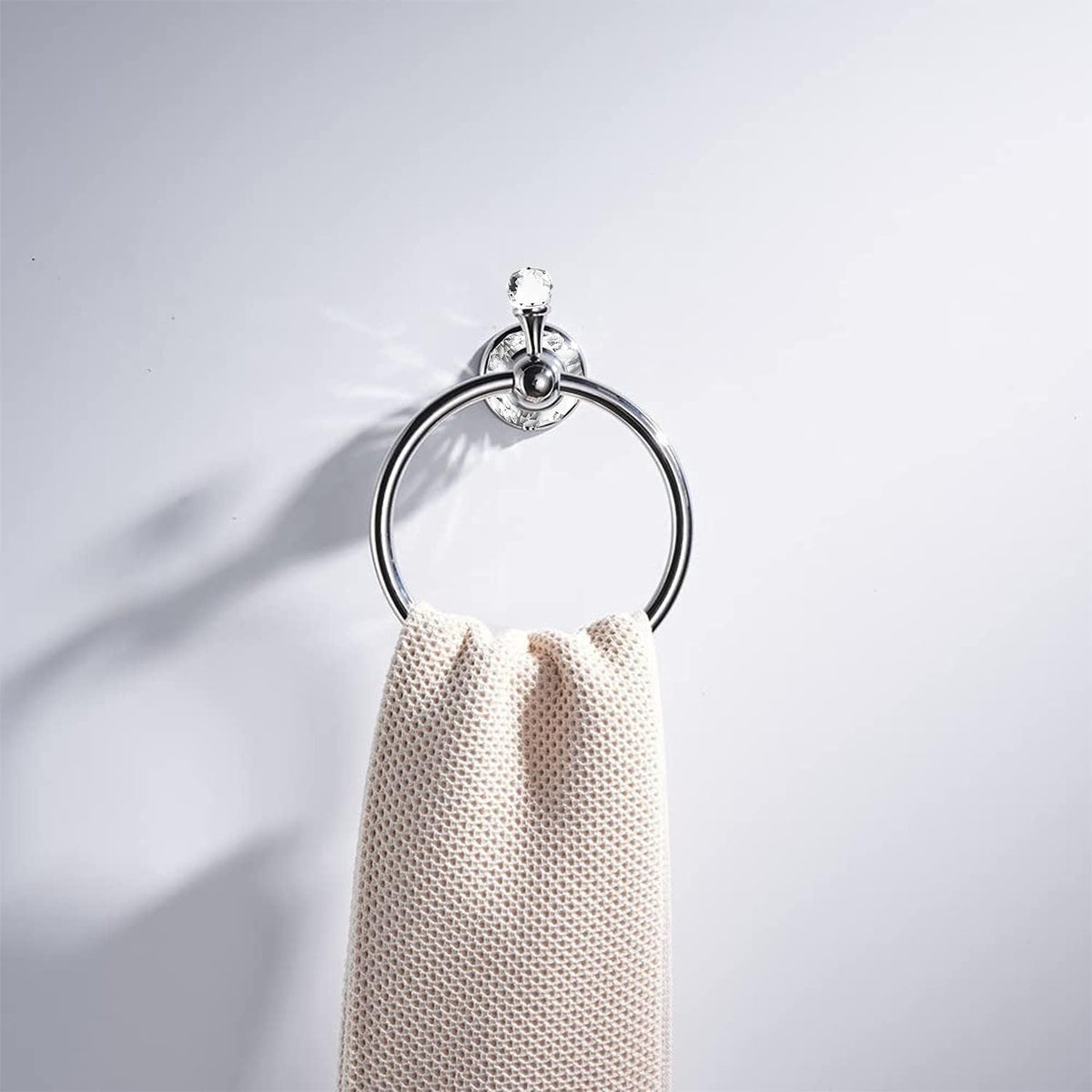 WOLIBEER Crystal Towel Hook, Chrome Towel Ring Toilet Paper Holder Hand Towel Holder Tissue Roll Paper Holder Towel Hanger Silver Bathroom Accessories 2 Pieces Wall Mounted