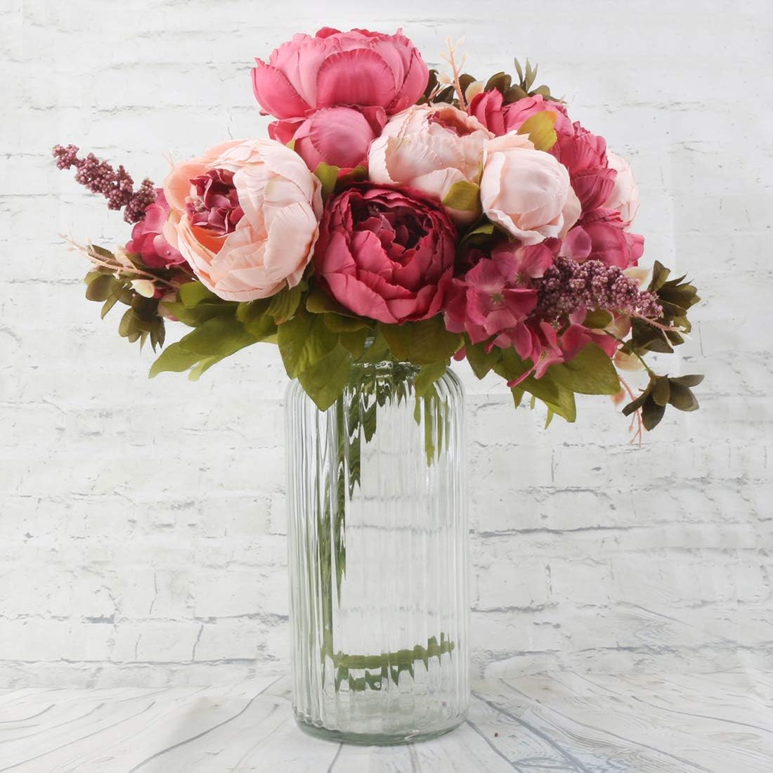 Silk Peony Bouquet Vintage Artificial Peonies Flower for Home Wedding Party Decor (1pcs, Dark Pink)