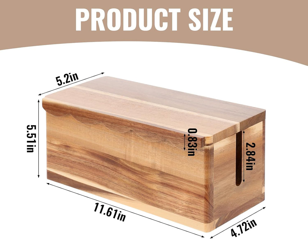Large Cable Management Box Scalloped Edge, Acacia Wood Cable Organizer Box & Power Strip Box for Electrical Cord Management, Hide Desk Cord and Floor Cables, Wire Storage and Organization for Cords