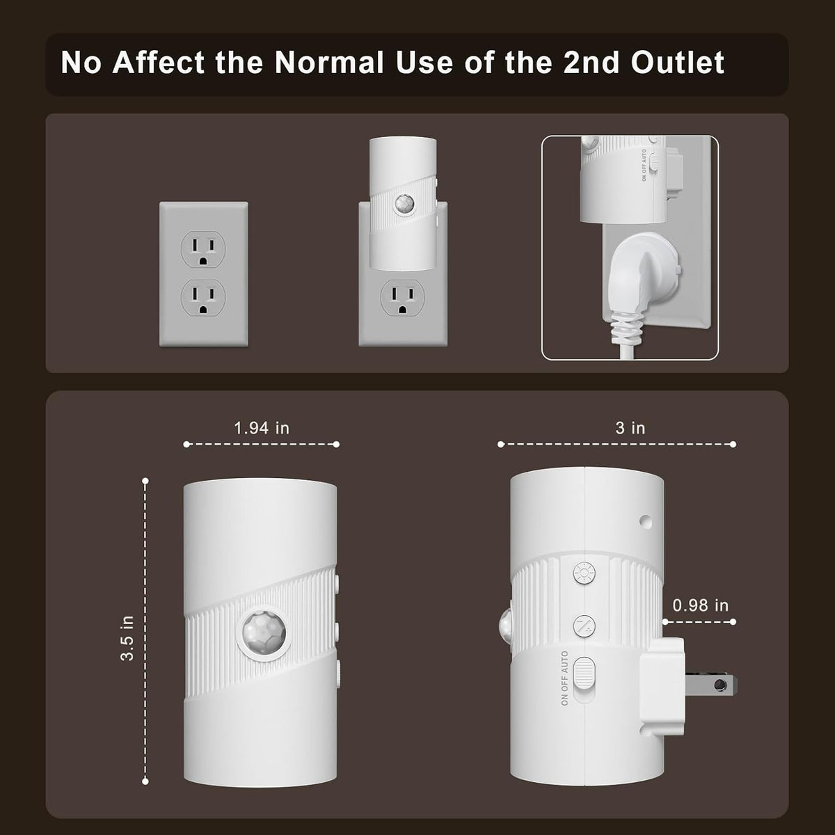 easuntec Motion Sensor Light Indoor, Night Lights Plug into Wall, Motion Sensor & Dusk to Dawn Sensor, 3 Light Modes, Dimmable Night Light for Bedroom Bathroom Hallway Kitchen Stairs (White, 2 Pack)