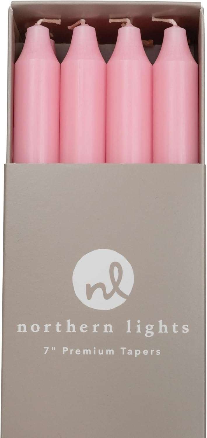Northern Lights Candles Premium Tapers 7" 12PK - Soft Pink - 71728