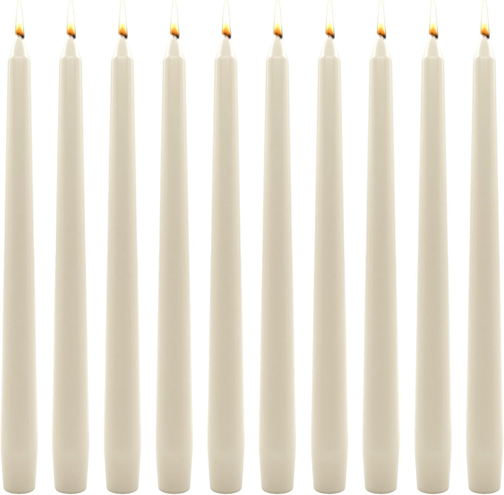 10 Pack Ivory Taper Candles, 10 Inch Unscented Paraffin Dinner Candles