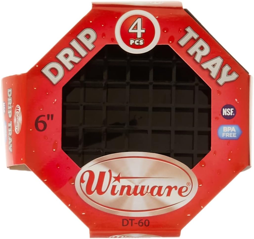 Winco 6" Black Plastic Drip Tray Octagonal (Set of 4)