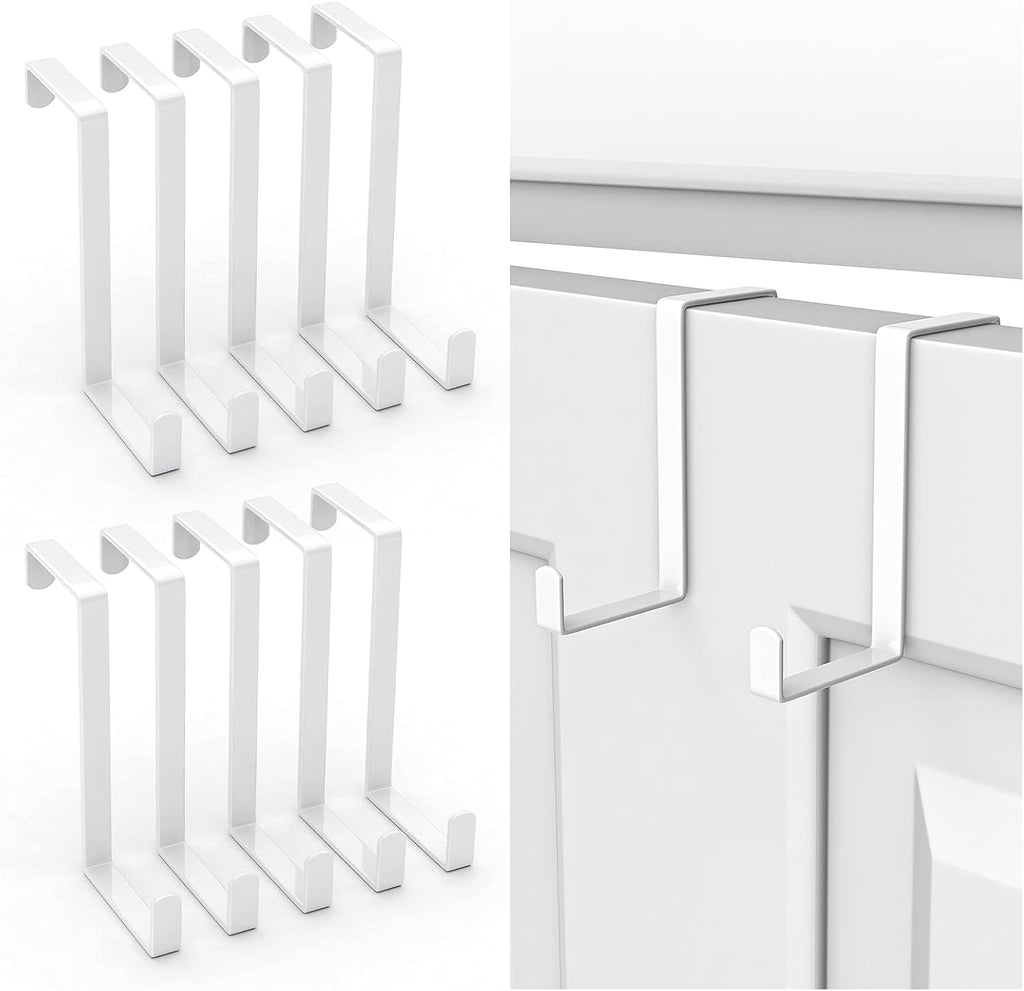 Booda Brand Over The Door Hooks 10 Pack, Z-Shaped Door Hanger Hook Fits The 1 3/8" and 1 3/4" Door Widths, Reversible Metal Door Hooks for Hanging Clothes, Coats, Towels, Shoe Organizers (White)