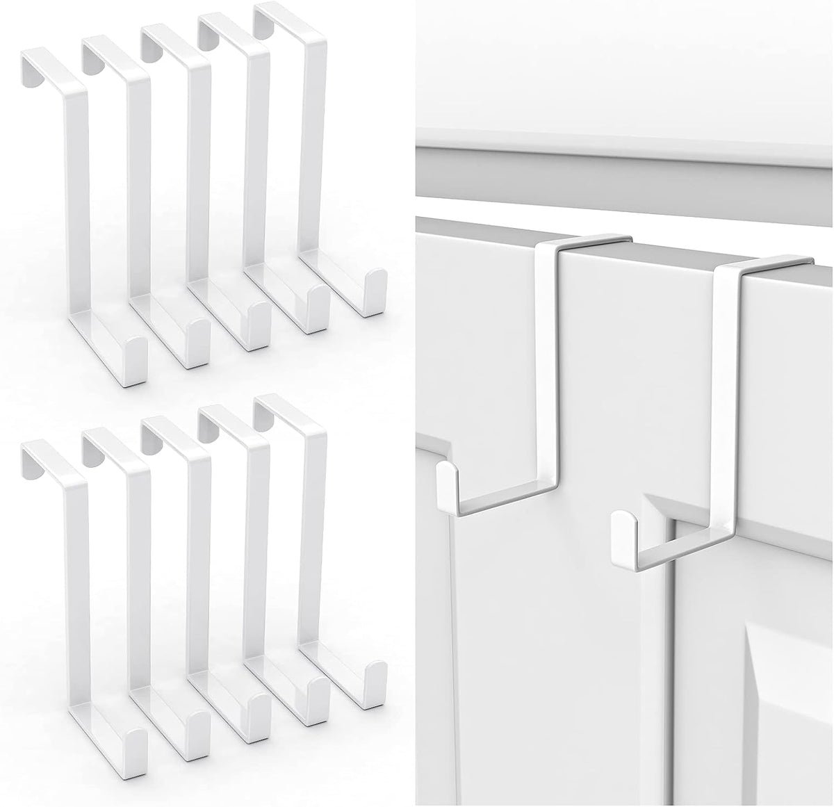 Booda Brand Over The Door Hooks 10 Pack, Z-Shaped Door Hanger Hook Fits The 1 3/8" and 1 3/4" Door Widths, Reversible Metal Door Hooks for Hanging Clothes, Coats, Towels, Shoe Organizers (White)