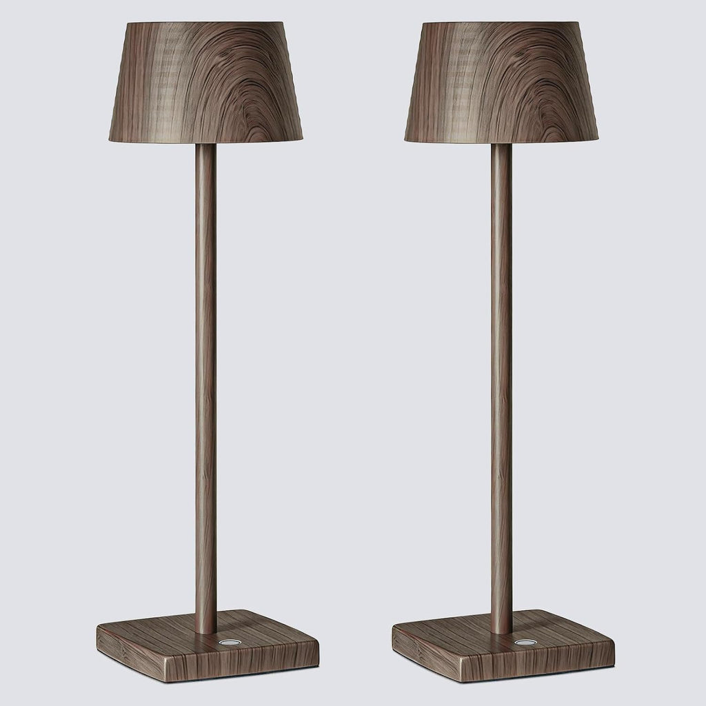 Cordless Rechargeable LED Table Lamp Set of 2, Walnut