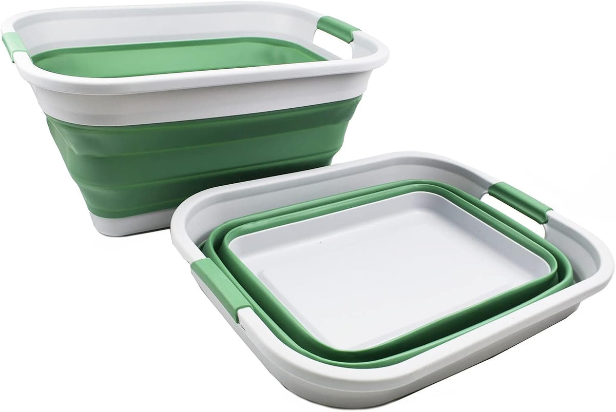 SAMMART 36L (9.5 gallon) Collapsible Plastic Laundry Basket - Foldable Pop Up Storage Container/Organizer - Portable Washing Tub - Space Saving Hamper/Basket (Grey/Dark Sea Green (Set of 2))