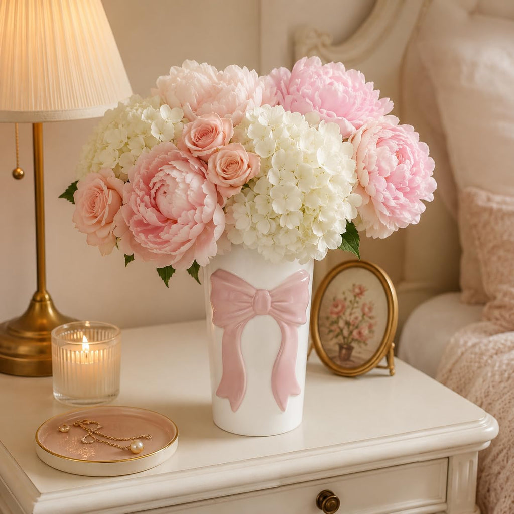 Pen Holder Bow Vase, White Flower Vase for Home Decor