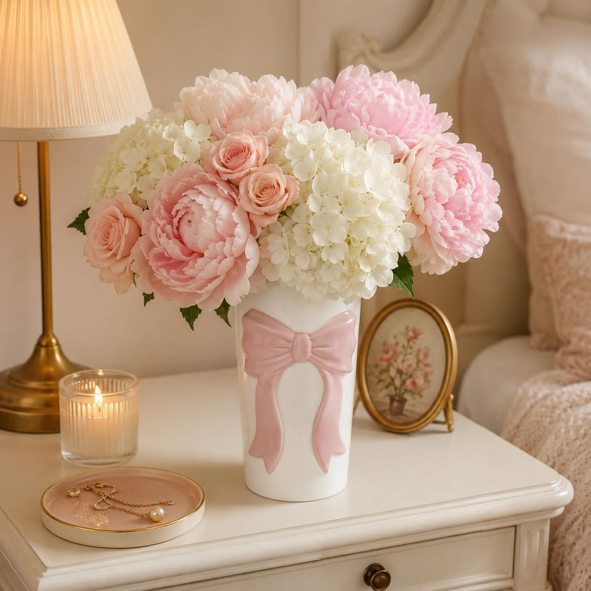 Pen Holder Bow Vase, White Flower Vase for Home Decor