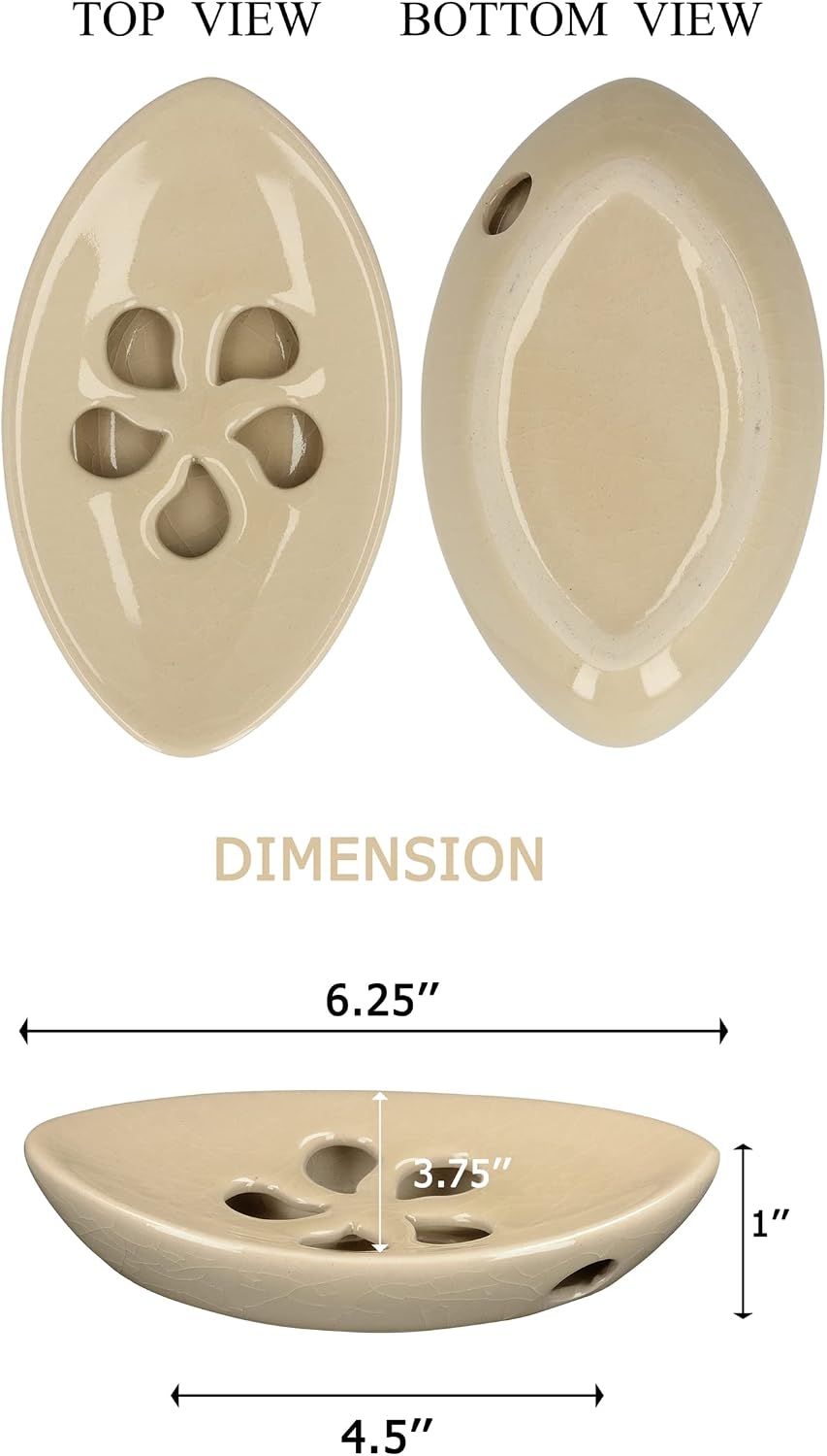 Ceramic Soap Dish with Self Draining Tray for Bar Soap, Bathroom, Kitchen (Ivory No.1)