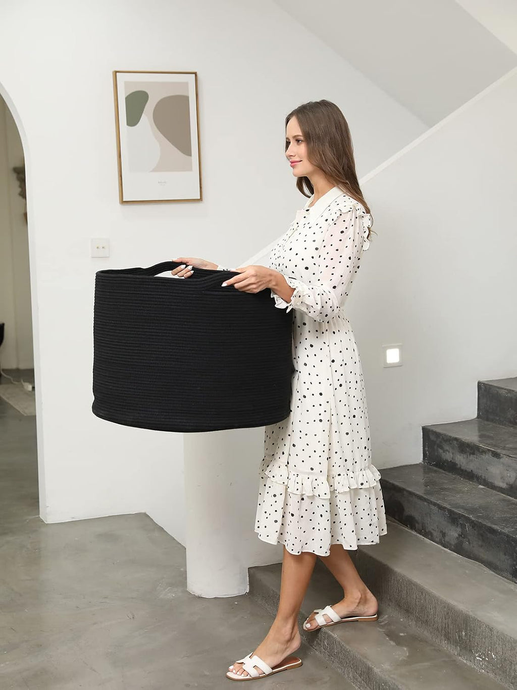 24x24x17 Inch Cottonphant Extra Large Round Blanket Basket for Living Room, Open Woven Cotton Rope Storage Basket, Jumbo Bin for Bedroom Playroom, Black