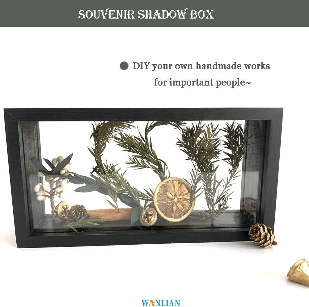Shadow Box Frame,Wooden Double-Sided High-Definition Plexiglass Storage Box, DIY Display Box, Suitable for Dried Flowers, Specimens, Handicrafts, Baby Souvenirs and Photos (Black)