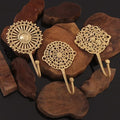 Indian Shelf Set of 3 Solid Brass Boho Wall Hooks for Coats and Keys