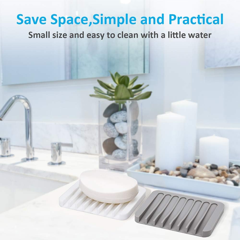 4PCS White Silicone Self-Draining Soap Holders for Shower, Bathroom