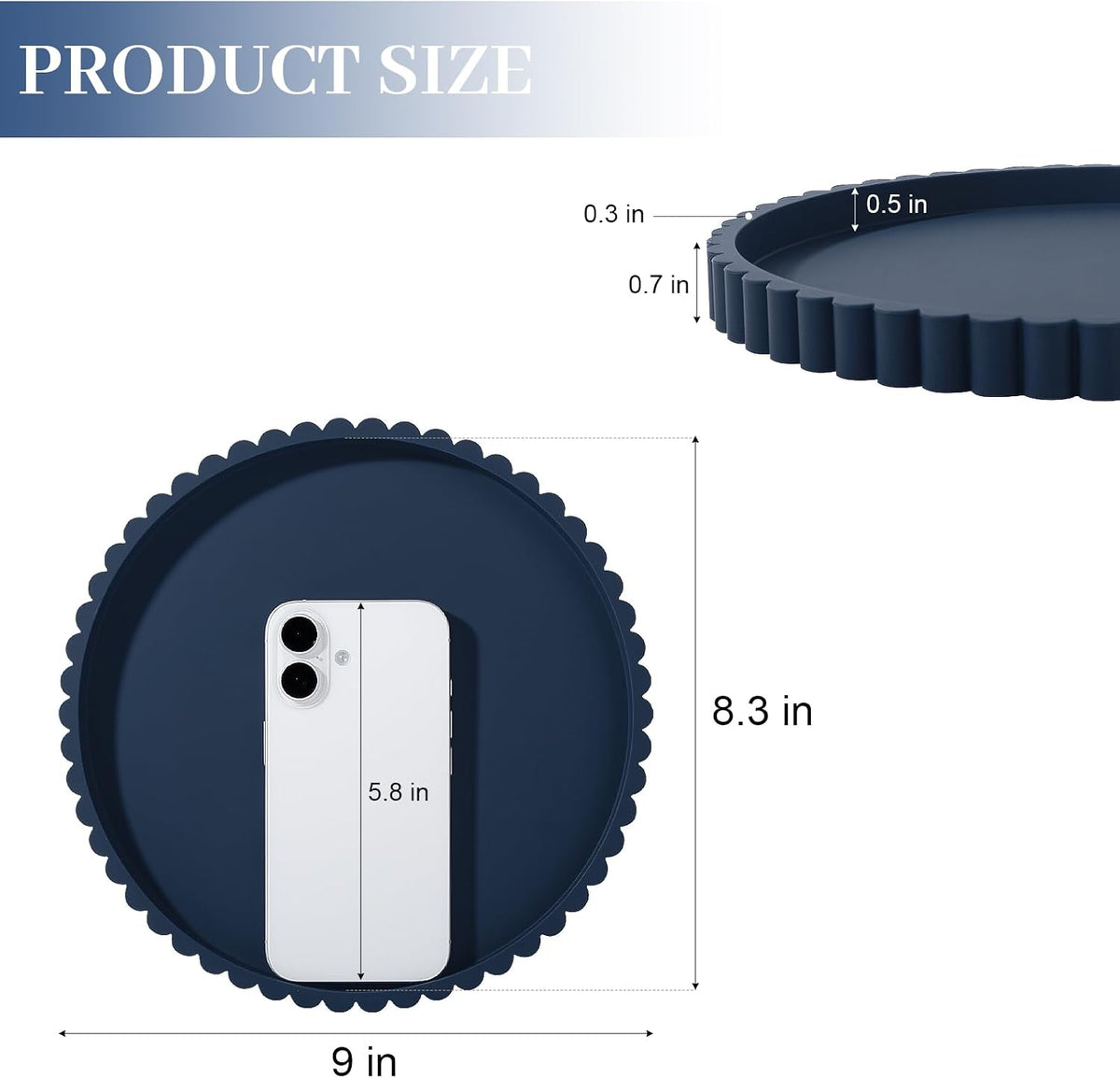 Round Bathroom Tray Perfume Organizer Coffee Table Decor, 9" Dark Blue