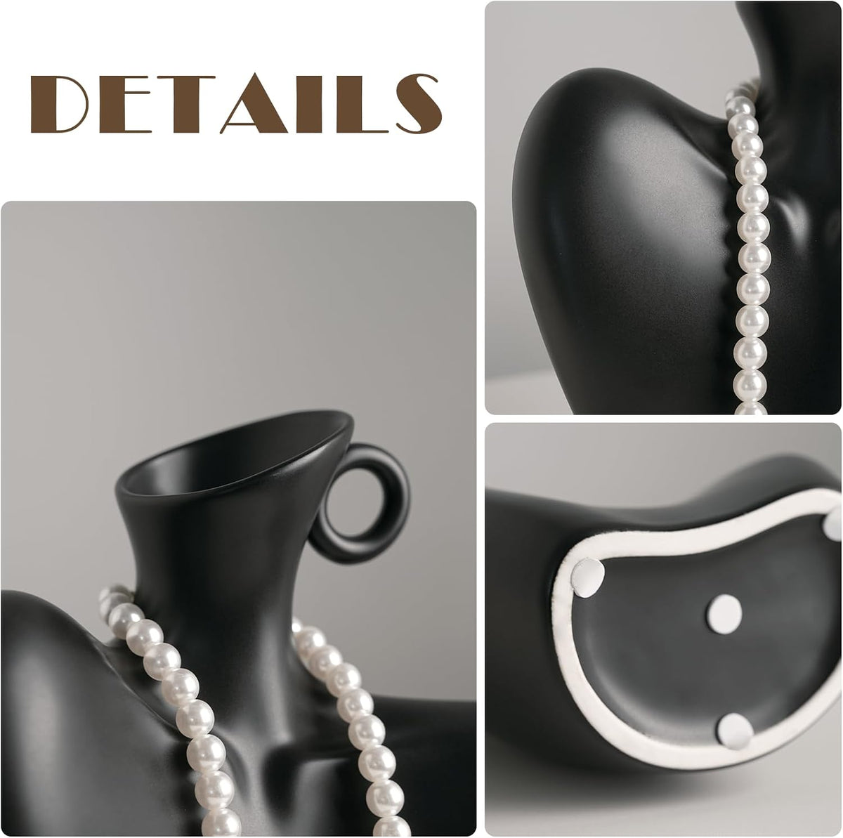 Ceramic Vase, Human Body Vase for Home Decor, Modern Minimalist Boho Vase for Living Rooms, Bedrooms, Shelves, Dining Tables, Bathrooms, and Offices (Black)