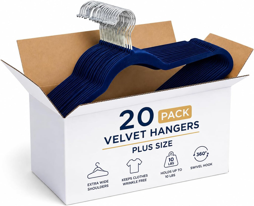 Home Expressions Premium 20 Pack - Ultra Thin No Slip Velvet Suit Swivel Hangers - 21" Extra Wide Strong Velvet Hangers - Space Saving Clothes Hangers - 21x0.2x10 inches (Navy)