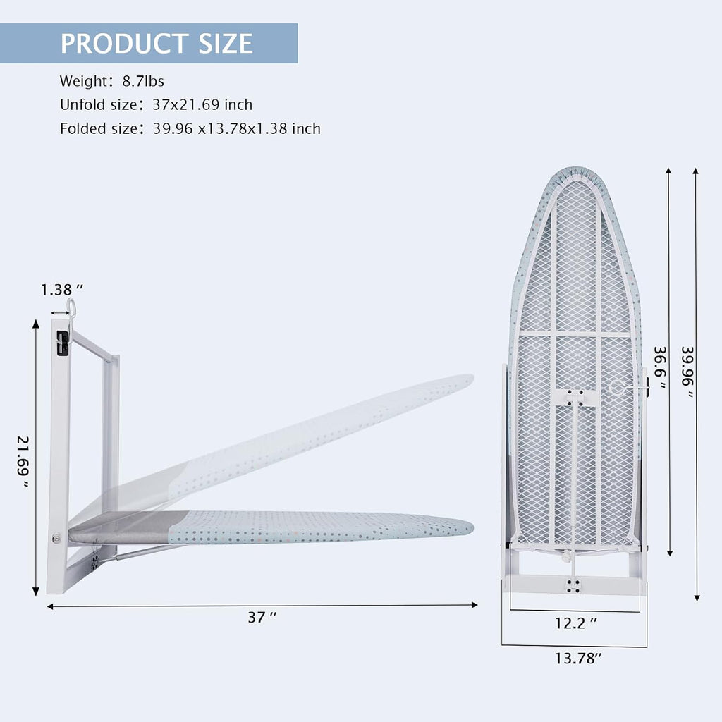 SheeChung Wall Mount Ironing Board 36"X12",Compact Wall Ironing Board,Blue