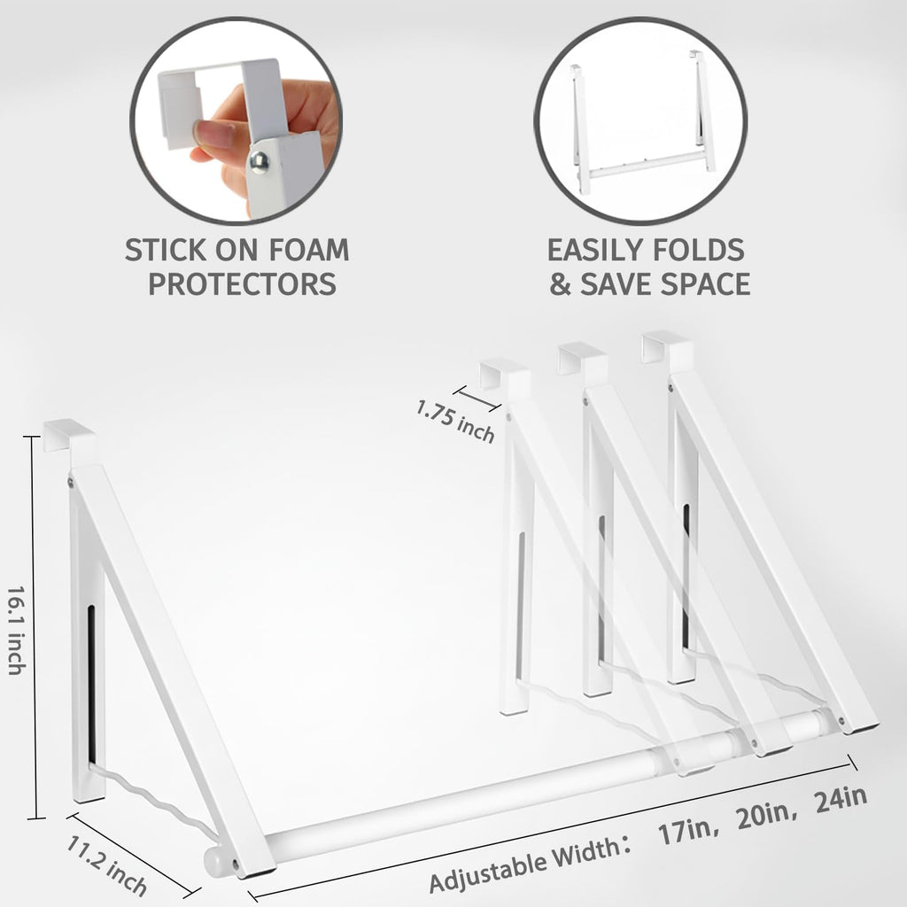 Over The Door Clothes Hanger Rack Foldable Space-Saving Over The Door Hooks for Laundry Drying Bathroom Towels & Home Office(White)