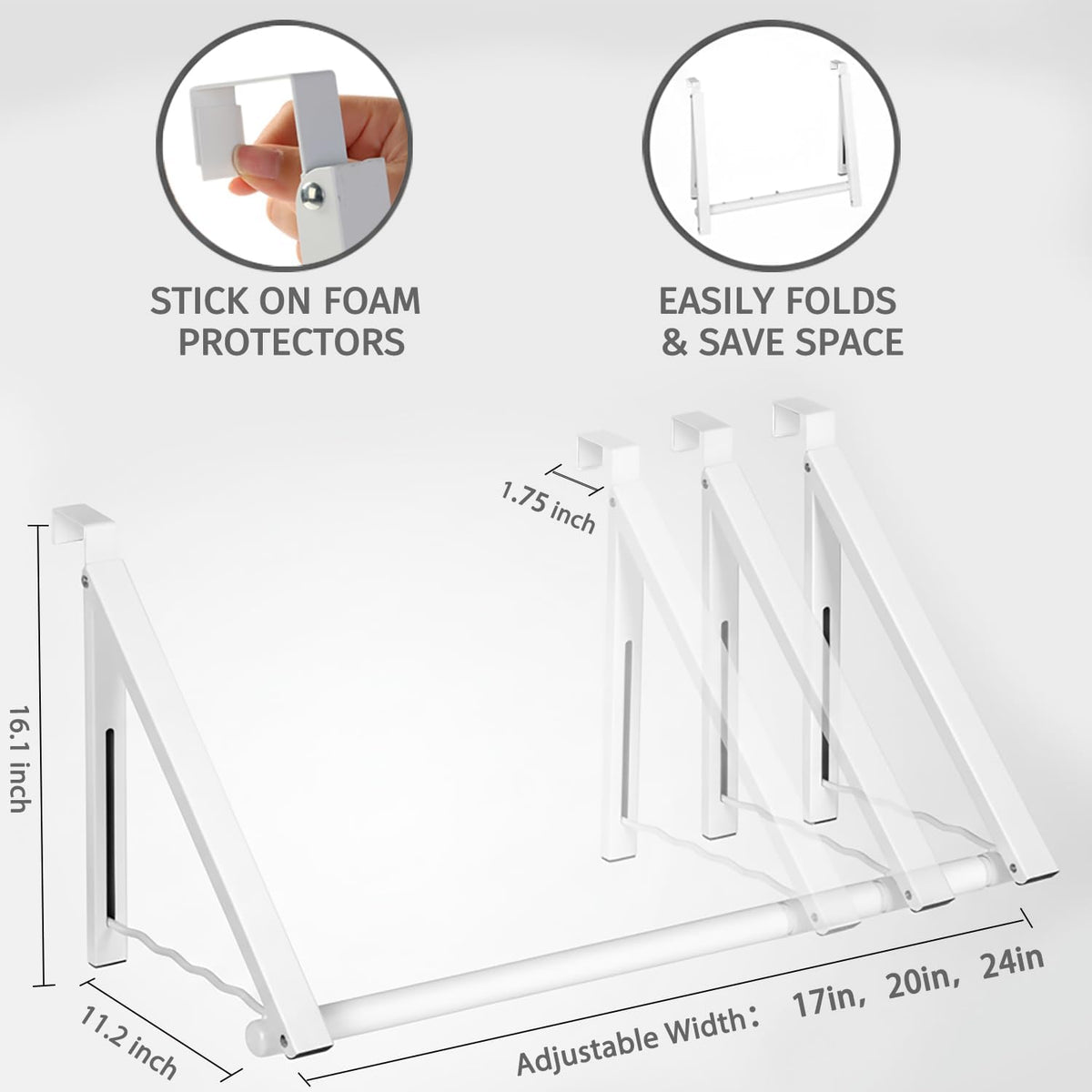 Over The Door Clothes Hanger Rack Foldable Space-Saving Over The Door Hooks for Laundry Drying Bathroom Towels & Home Office(White)